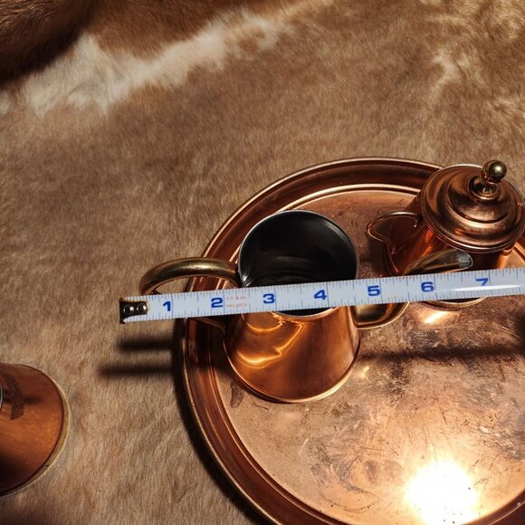 Vintage Copper Gild & Brass Coffee & Tea Set With Tray Made In Belgium - Picture 7 of 8